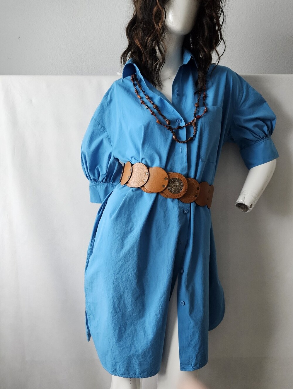 COS Women's Classic Blue Oversized Button Down Shirt Dress Cotton - Size 4